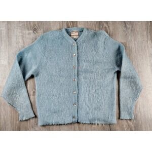 Vtg Virgin Texas Mohair Kodel Cardigan Sweater 40 Brentwood Mohrtex La Femme Blu